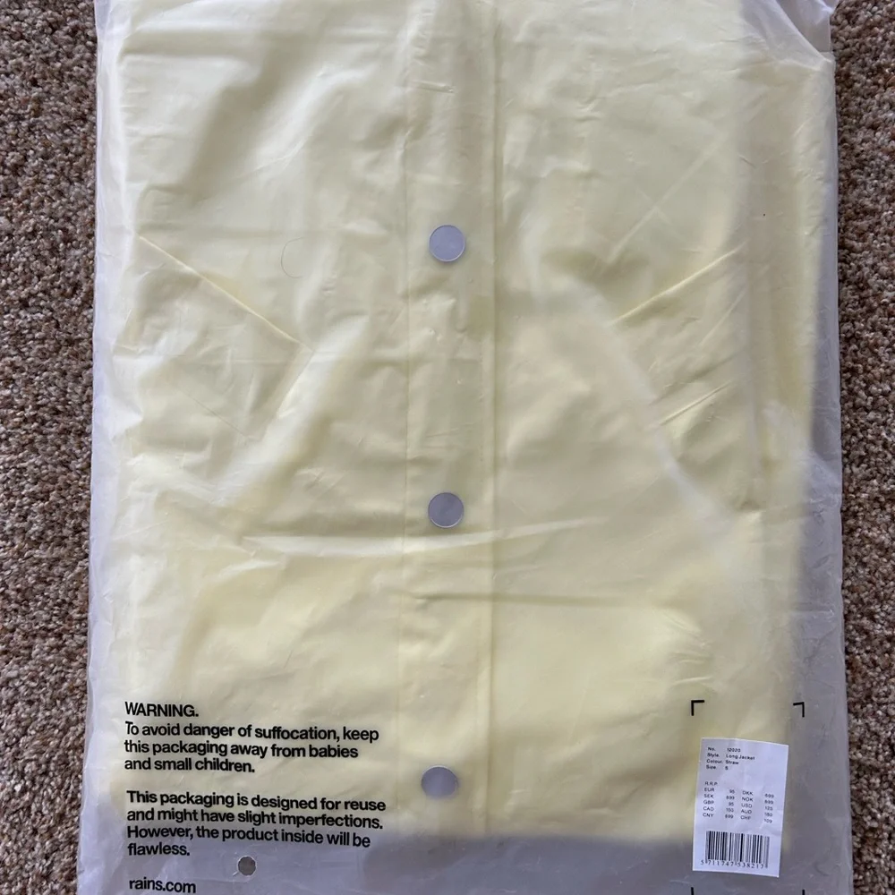 Rains Long Waterproof Unisex Jacket in Straw Size Small NWT - Picture 12 of 12